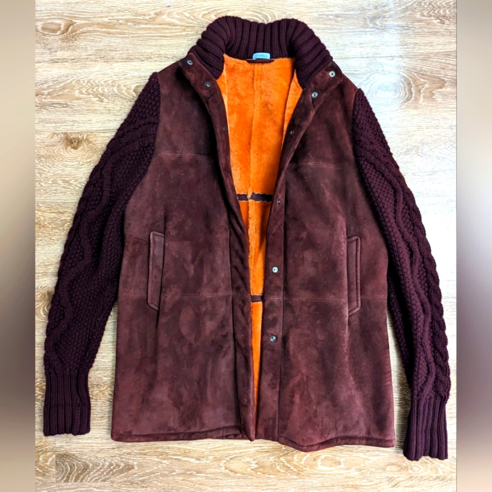 Malo 100% Cashmere & Genuine Leather Coat Sz 44 Made In Italy